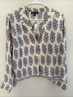 J. Crew Cream Button-Down Shirt with Purple Floral Print
